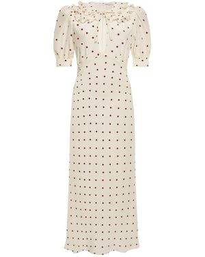 Alessandra Rich Polka-Dot Ruffled Midi Dress - White