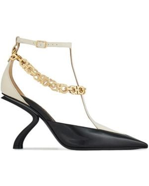 Ferragamo S-Shaped Heel Pump With Gancini Chain - White