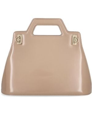 Ferragamo Metal Detail Satchel Bag - Natural