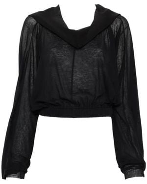 Rick Owens Hooded Long-Sleeved Pleated Top - Black
