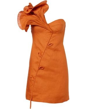 FARM Rio Floral-Appliqué Linen Mindress - Orange