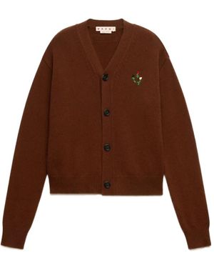 Marni Embroidered Wool Cardigan - Brown