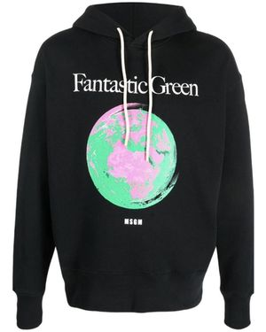 MSGM Graphic-Print Organic Cotton Hoodie - Blue