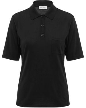 Saint Laurent Solid Color Polo Shirts - Black
