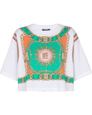 Balmain Foulard Printed Cropped T-Shirt - White