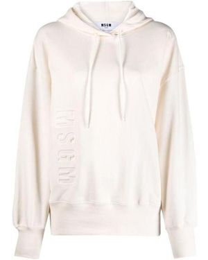 MSGM Logo Embossed Drawstring Hoodie - White
