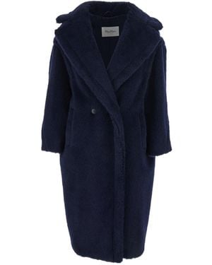 Max Mara 'Ted Girl' Double-Breasted Coat With Wide Notched Revers - Blue