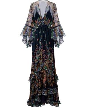 Etro Paisley Pattern Multi-Layered Silk Chiffon Dress - Black