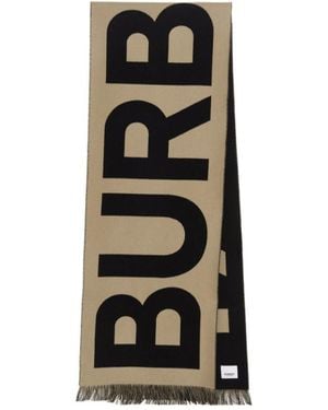 Burberry Logo Jacquard Fringed Edge Scarf - Black