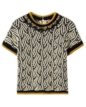La DoubleJ Patterned Beaded Top - Black