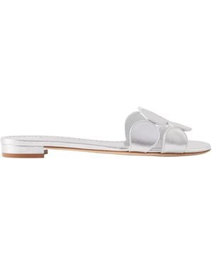 Manolo Blahnik Metallic-Leather Slides - White