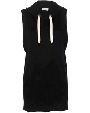 Brunello Cucinelli Ribbed-Knit Vest Hoodie - Black