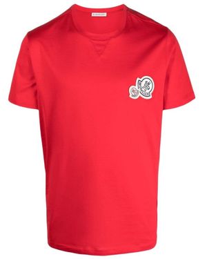 Moncler Logo-Patch Cotton T-Shirt - Red