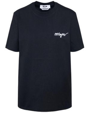 MSGM Logo Detailed Crewneck T-Shirt - Blue