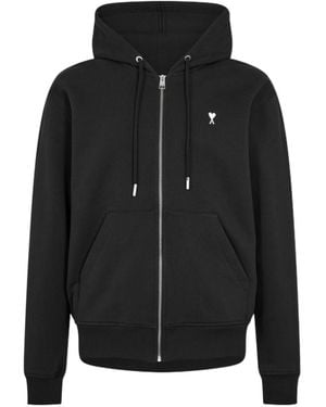 Ami Paris Hooded Zip-Up Sweatshirt - Black