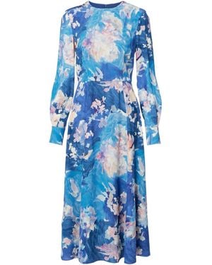 Erdem Floral Satin Cocktail Dress - Blue