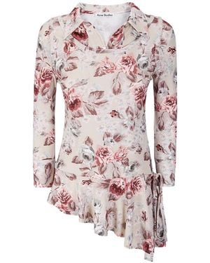 Acne Studios Floral Printed Asymmetric Blouse - Pink