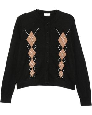 Liu Jo Argyle-Intarsia Buttoned Cardigan - Black