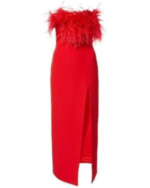 David Koma Feather-Trimmed Midi Dress - Red