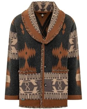 Alanui Icon Jacquard Fringe Cardigan - Brown