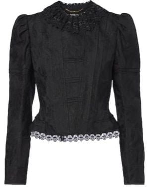 Chloé Wool-Silk Blend Jacquard Lace Jacket - Black