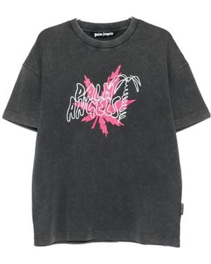 Palm Angels Logo-Print Faded-Effect T-Shirt - Grey