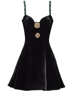 Balmain Embellished Strappy Velvet Dress - Black