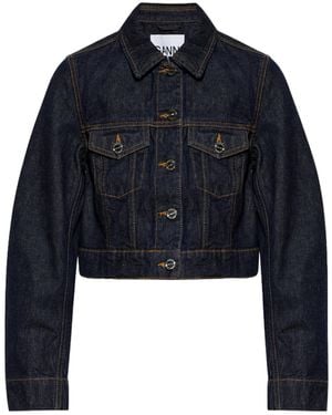 Ganni Cropped Denim Jacket - Blue