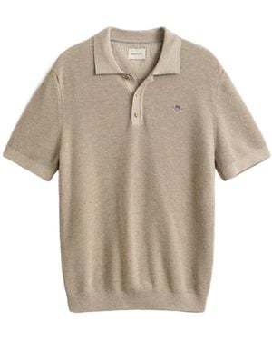 GANT Logo Short Sleeve Polo Shirt - Natural