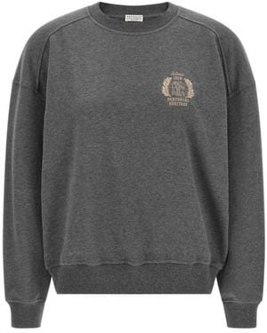 Brunello Cucinelli Logo Embroidered Sweatshirt - Gray