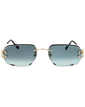 Cartier Rectangle-Frame Rimless Sunglasses - Blue