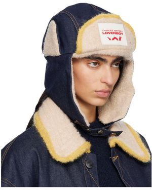charlesjeffreyloverboy Knit Patch Pilot Hat - Blue