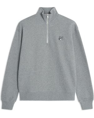 Maison Kitsuné Maison Kitsuné Fox Patch Half-Zip Sweatshirt - Grey