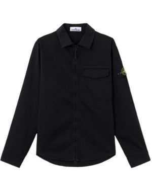 Stone Island Logo Patch Zipped Shirt Jacket - Blue