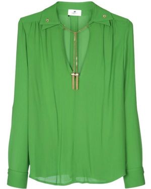 Elisabetta Franchi Pleated V-Neck Top - Green