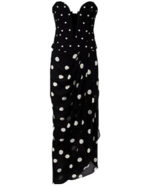 Adriana Degreas Polka-Dot Draped Midi Dress - Black
