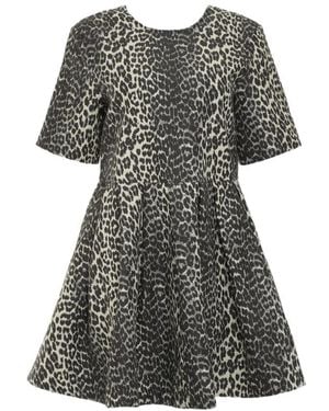 Ganni Leopard Printed Mini Dress - Black