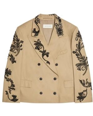Dries Van Noten Double Breasted Embroidered Blazer - Natural