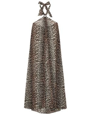 Ganni Leopard Chiffon Halterneck Dress - Multicolor