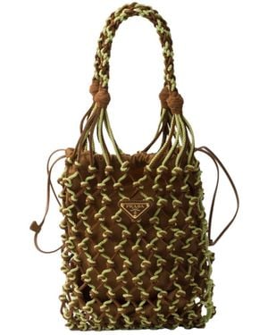 Prada Small Noué Two-Tone Mesh Tote Bag - Brown