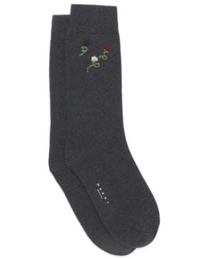 Marni Wool-Cashmere Socks With Flower Embroidery - Blue