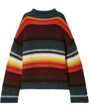 KHAITE Yanis Oversized Ribbed Striped Cashmere Sweater - Red