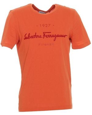Ferragamo Logo Printed Casual T-Shirt - Orange