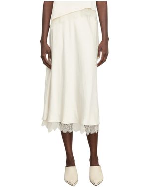 Vince Floral Lace Trim Midi Skirt - Natural