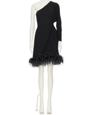 Valentino One-Shoulder Feather-Trim Dress - Black