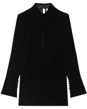 Saint Laurent Cut-Out Detailed Long-Sleeved Dress - Black