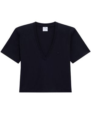 Courreges Courrèges V-Neck Cropped T-Shirt - Blue