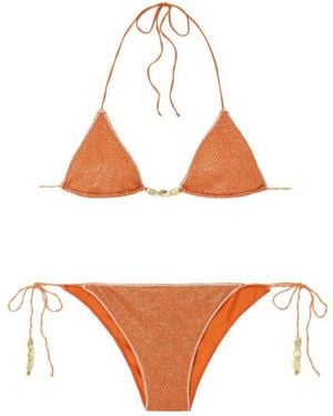 Oséree Glazed Lumière Embellished Metallic Triangle Bikini - Orange