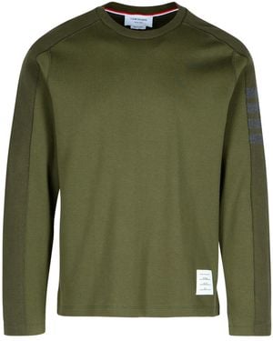 Thom Browne 4-Bar Striped Crewneck Sweatshirt - Green