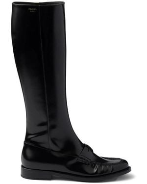 Prada Loafer-Style Knee-High Boots - Black